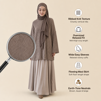 Ensemble deux pièces Nuosha OEM pour femmes musulmanes, haut à manches longues et jupe longue, pour un usage quotidien décontracté