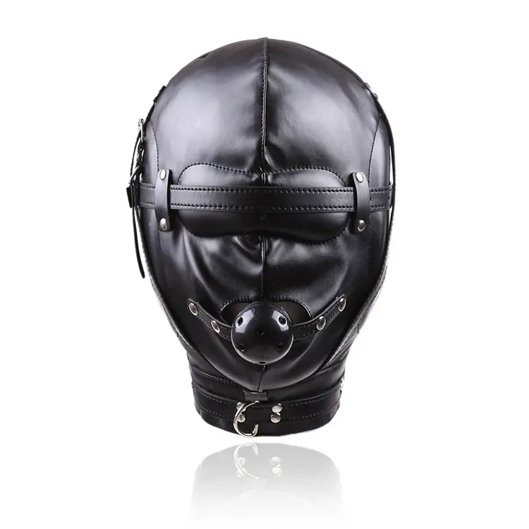 Ninghao Fashion Couple Sexy Full Cover Leather Head Harness Riding Fancy Hood Mask Lockable Bondage Fetish