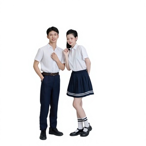School Uniform Wholesale Middle School Adult Unisex <b>Black</b> <b>Pinafore</b> <b>Dress</b> V-neck Short Sleeve Polyester - Product Image 4