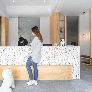 เคาน์เตอร์โชว์สินค้าสัตว์เลี้ยงแบบกำหนดเอง ดีไซน์ร้านกรูมมิ่งสุนัขทันสมัย โซลูชั่นตกแต่งร้านสปาสัตว์เลี้ยงครบวงจร - Product Image 1