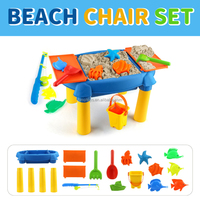 Ensemble de table de plage en plastique 2-en-1 pour l'été, marque RQ, unisexe, pour enfants de 3 ans et plus, comprend des accessoires de pêche et des outils de création de sable