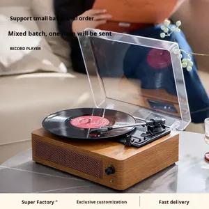 เครื่องเล่นแผ่นเสียงไม้แบบวินเทจ พกพาสะดวก พร้อมบลูทูธ ลำโพงในตัว ฝาครอบกันฝุ่น เหมาะเป็นของขวัญสำหรับคนรักแผ่นเสียง - Product Image 4