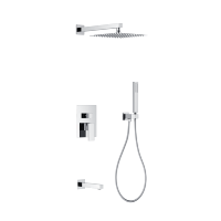 Ensemble douche et baignoire mural carré moderne 3 fonctions en chrome avec tête de douche 10'' et bec en SUS304 avec boîtier électrique