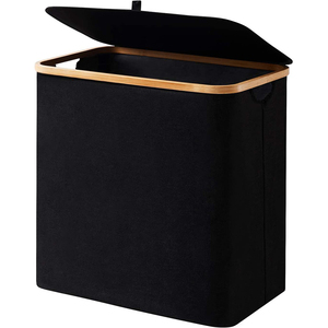 Cesto de tela plegable impermeable de 90L, cesta de almacenamiento de ropa sucia de bambú con mango de tapa - Product Image 1