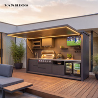 Abri de jardin moderne et extensible en aluminium haut de gamme avec éclairage et barbecue pour événements en plein air dans les cours de villas, avec grille en forme d'œuf