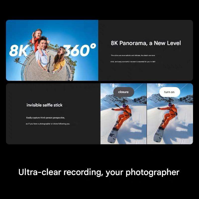 Hongdak New Hot Sale Factory 8K HD Anti-Shake Waterproof Handheld Camera for Insta360 X5 Panoramic Sports Camera