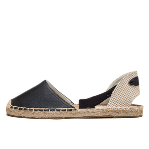 <span class=keywords><strong>Sandalias</strong></span> Planas <span class=keywords><strong>de</strong></span> Verano para Mujer, Estilo Elegante, <span class=keywords><strong>de</strong></span> Cuero Negro, con Cordones en el <span class=keywords><strong>Tobillo</strong></span> y Suela <span class=keywords><strong>de</strong></span> Yute Tejido - Product Image 5