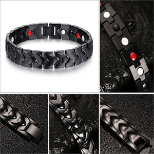 Stainless Steel Black Plated Energy Magnet Health Care Fashion Jewelry Bracelets for <b>Men</b> - Product Image 2