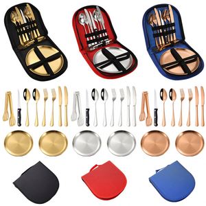 Travel Portable Cutlery Set Outdoor Fork Spoon Stainless Steel Silverware Gold Food <b>Tray</b> - Product Image 2
