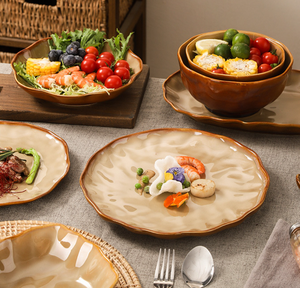 Juego de Vajilla de Cerámica Irregular con Esmalte Cambiante al Horno, Estilo Retro Japonés, Platos y Tazones de Gres Rústico, Apto para Microondas - Product Image 2