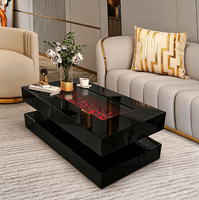 Table basse électrique de luxe noire avec miroir et flamme LED simulée, idéale pour salon et décoration intérieure
