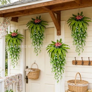 Bouquet de fougères artificielles suspendues Temu, plante verte en plastique pour décoration intérieure et extérieure - Product Image 3