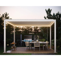 Pérgola Moderna Motorizada de Aluminio con Techo de Láminas, Gazebo Impermeable para Jardín con Luces LED