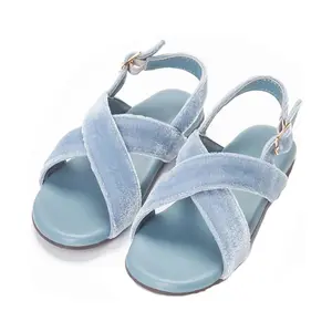 Choozii-Sandalias personalizadas para niños, zapatillas planas de terciopelo azul para parte superior, calzado para niñas