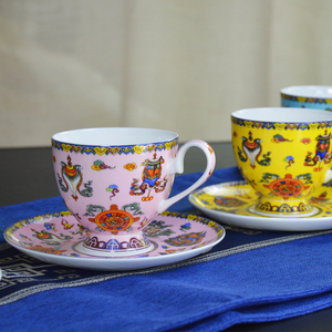 Tasses à <span class=keywords><strong>café</strong></span> et soucoupes en céramique tibétaine aux huit motifs de bon augure, porcelaine, 5 couleurs, tasses à thé, plat pour le <span class=keywords><strong>Tibet</strong></span> - Product Image 3