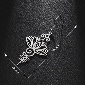 Unalome Boucles d'oreilles pendantes Hippie en acier inoxydable Yoga Lotus Flower Drop Boucles d'oreilles pour femmes Bijoux bouddhistes uniques - Product Image 5