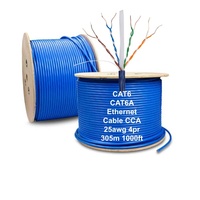 Cable LAN Cat6 OEM, Cable Ethernet Cat 6 CCA 25AWG 4PR 305m 1000ft UTP, Cable de Red Interior Cat 6, Caja de 305m, Cobre Sólido