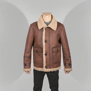 Blouson Bomber Décontracté Homme Hiver Haute Qualité en Cuir Véritable Peau de Mouton Lavé avec Fermeture Éclair – Service OEM – Vente Flash - Product Image 3