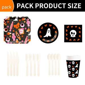 อุปกรณ์จัดปาร์ตี้ฮาโลวีน DAMAI ลายฟักทอง แมวดำ และผีน่ารัก ดีไซน์สีม่วงและดำ จานและผ้าเช็ดปากธีมฮาโลวีน - Product Image 6