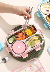 Contenedor de almuerzo con caja de sopa Juego de caja Bento de acero inoxidable 304 Fiambrera de dibujos animados para niños pequeños - Product Image 2