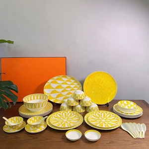 Yellow 41pcs Luxury Bone Porcelain Dessert Plate Exquisite Dinner <b>Set</b> - Product Image 1