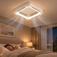 Ventilateur de Plafond Carré Sans Pales avec Lumière Lampe LED Silencieuse Encastrée Profil Bas pour Chambre Salon Cuisine
