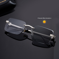 Lunettes de soleil photochromiques UV400 KAJILA tendance, sans monture, avec verres taillés en diamant et tête de léopard, pour hommes
