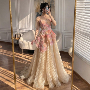 sachin and babi light blue dress Luxury Champagne Evening Dresses Elegant Pink Formal Dress Wedding Party main image 0