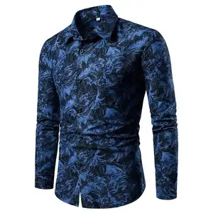 2024 New Arrival British Style Men's Wear Fashion Men's Casual Floral Long-Sleeved Lapel Foreign Trade Men's Shirt