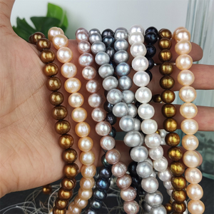 Perles d'eau douce rondes naturelles <span class=keywords><strong>noires</strong></span>, brunes, grises, de qualité, teintes en or jaune, perles en vrac pour la fabrication de bijoux, colliers DIY - Product Image 6