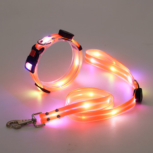 USB Wiederauf ladbare <span class=keywords><strong>LED</strong></span> Luminous <span class=keywords><strong>Pet</strong></span> <span class=keywords><strong>Collar</strong></span> Nylon PVC Wrap mit Bändern Einfarbige Night Glow Hunde leine Haustier zubehör - Product Image 4