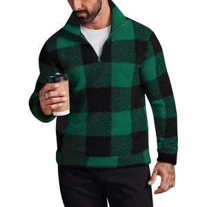 2025 hommes hiver chaud polaire sweat Buffalo Plaid pull avec quart de fermeture éclair et broderie 3D floue Sherpa Style - Product Image 3
