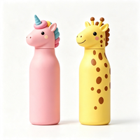 Bouteille d'eau portable en acier inoxydable avec couvercle en silicone motif animal, mignonne, dessin animé 3D, sans BPA, anti-fuite, réutilisable, thermos pour enfants