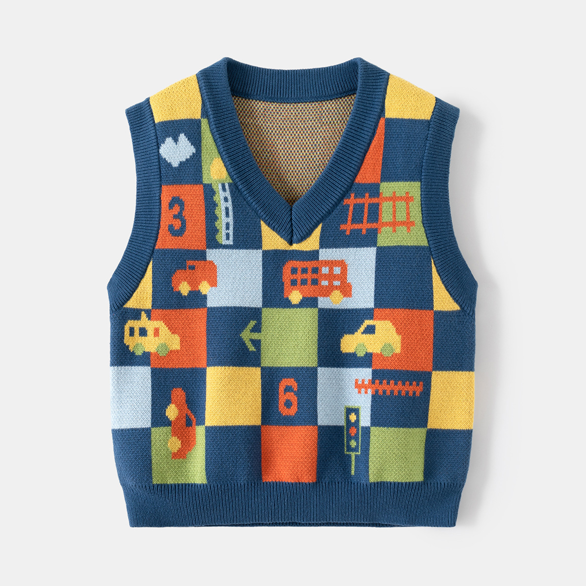 2024 Autumn New Korean Style Children's V-Neck Knitted Vest Baby Girls' One Piece Sweater Dropshipping