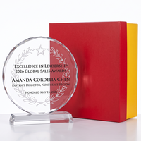 Trophée en cristal octogonal rond personnalisé, grande surface de gravure, plaque de logo, design pour équipe, champion, reconnaissance des employés