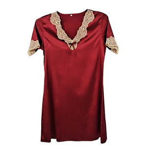 Chemise de nuit d'été en satin et dentelle pour femme, manches courtes, beige, grande taille, tenue d'intérieur - Product Image 5