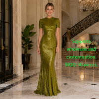 Robe de soirée de luxe en sequins olive pour femme, robe moulante sirène maxi, tenue de soirée formelle