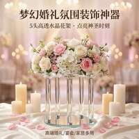 Chandelier en cristal à tête unique avec couvercle en verre, accessoires pour la décoration de mariage, ornements décoratifs pour les tables de banquet d'hôtel