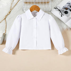 批发幼儿女童服装套装荷叶边长袖纯色衬衫上衣+百褶裙+腰带<span class=keywords><strong>3</strong></span>件套服装套装 - Product Image 5