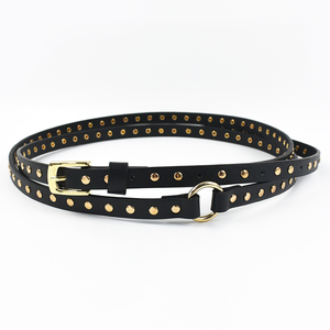 <span class=keywords><strong>Ceinture</strong></span> fine pour femme Deepeel YB135 190/200cm, accessoires vestimentaires, mode punk, noire, à <span class=keywords><strong>deux</strong></span> <span class=keywords><strong>anneaux</strong></span>, rivets, boucles en PU, rivets - Product Image 1