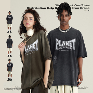 เสื้อยืดผู้ชายคอตตอนวัยรุ่นปี 2024 ลายพิมพ์ย้อนยุคแบบสเปรย์ย้อมสีซีด เสื้อยืดแขนสั้นผู้ชาย - Product Image 1