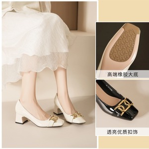 Escarpins à talon carré et boucle métallique 5688-20, chaussures de bureau tendance pour femme, talon moyen, couleur unie, doublure en PU, semelle en caoutchouc - Product Image 5