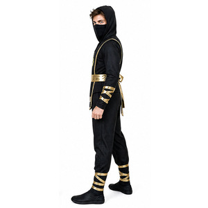 Costume de cosplay de ninja pour homme adulte pour Halloween, tenue d'arts martiaux à capuche avec dragon noir et or - Product Image 3
