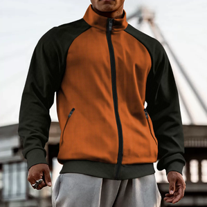 Chaqueta de Manga Larga con Cierre y Bloques de Color Estilo Waffle para Hombre, de Alta Calidad, Informal, Deportiva, para Otoño e Invierno, con Cuello Alto - Product Image 4