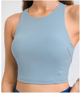 Custom Logo Nylon Spandex Women Ribbed <strong>Longline</strong> High Neck Sports Bra Racerback Padded Slim Fit Crop Tank <strong>Top</strong> <strong>With</strong> Built in Bra - Product Image 6