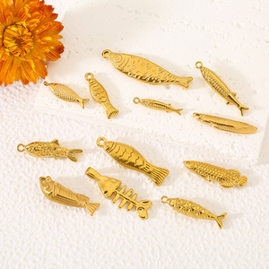 จี้รูปปลาเคลือบทอง 18K ทำจากสแตนเลส ขนาดกลาง สำหรับงาน DIY อุปกรณ์ตกแต่งเครื่องประดับ - Product Image 2