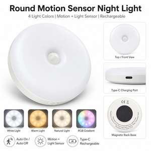 Rechargeable Motion <b>Sensor</b> Night <b>Light</b> PIR LED Lamp with 4 Colors RGB Gradient Magnetic Base Type-C Charging for Bedroom Closet - Product Image 5