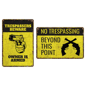 Set di cartelli in metallo con avvertenze, decorazioni da parete retrò con scritta 'No Trespassing' per la sicurezza di casa, garage e proprietà - Product Image 5