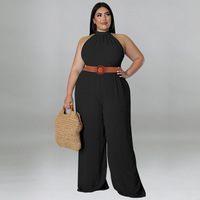 Produits populaires 2022 été femmes Wideleg combinaison couleur unie sans manches grande taille combinaisons