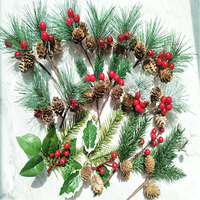 Noël Simulation Pin Ruit Branches Flocon De Neige Pin Aiguille Baies Fruits Rouges Branches Décoration Festive Noël